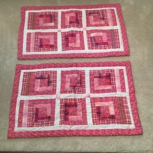 Pillow Shams 2 king 20x36 bright pinks pieced pattern  (#2 preowned)